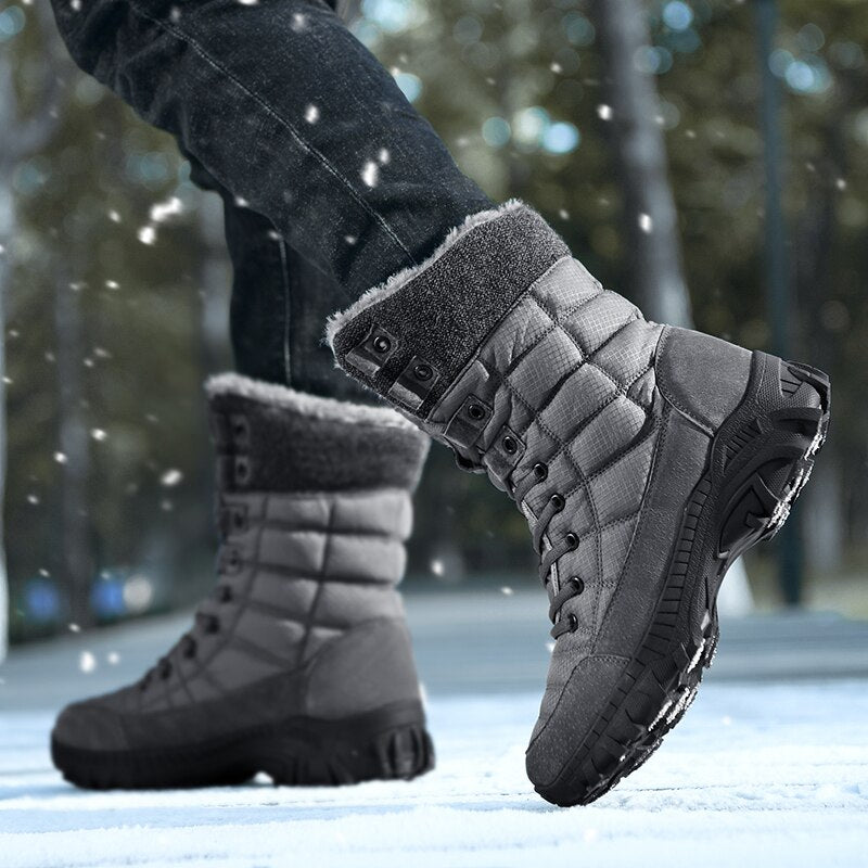 SOLIBEN Winter Mens Hiking Boots Snow Boots plus Velvet Warm Outdoor Casual Short Boots Resistance Men Cotton Shoes Ankle Boots