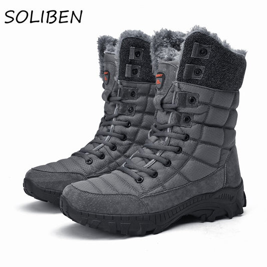 SOLIBEN Winter Mens Hiking Boots Snow Boots plus Velvet Warm Outdoor Casual Short Boots Resistance Men Cotton Shoes Ankle Boots